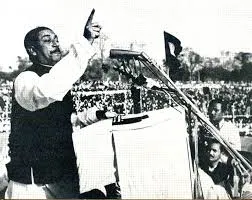 Sheikh Mujib declaring the independence of Bangladesh on March 1971