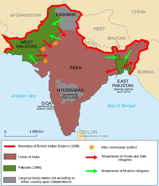 1947 Migrations between India and Pakistan after the British partition